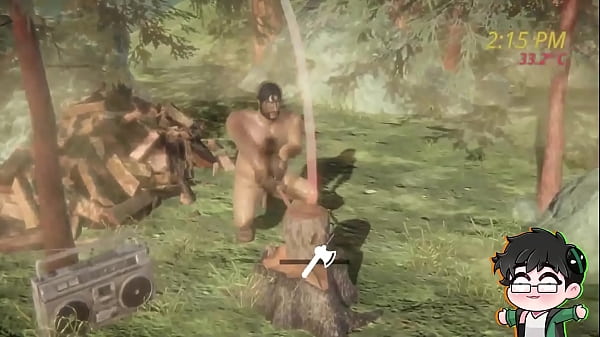 Stocky lumberjack forest solo handjob