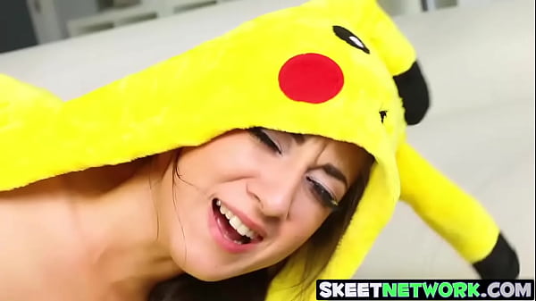 Sexy teen with pokemon costume gets pussy smashed hard. Sexy brunette teen with amazing tits and lovely hairy pussy gets fucked by massive dick.  