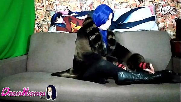 DashaNoihara #33 - femboy in black dress, opaque black tights, leather boots and fluffy fur coat 