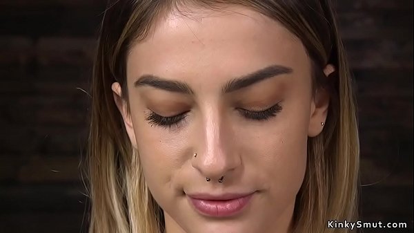 Pierced nose slim brunette solo slut fucks machines in various positions in dungeon  