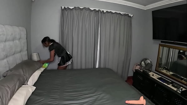 Desi French maid masturbates with madams toys, room cleaning
