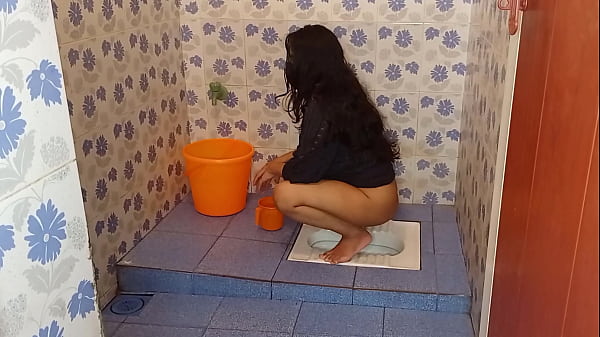 Fuck the maid inside the toilet bathroom while she was peeing, Real Hindi dirty HD porn sex  