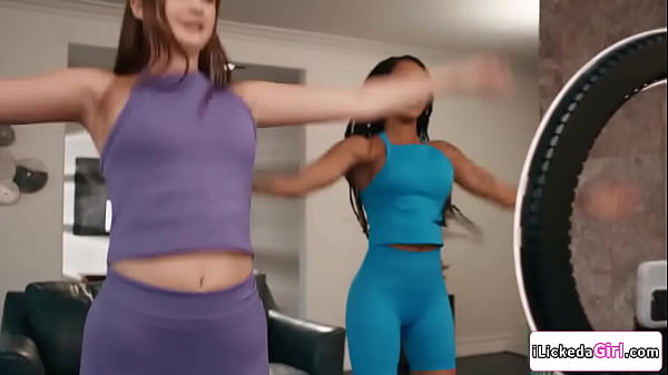 Cali Sweets noticed her stepdaughter Sky Wonderland getting horny watching her ass.The ebony milf takes her top off then kiss and lick her hairy pussy