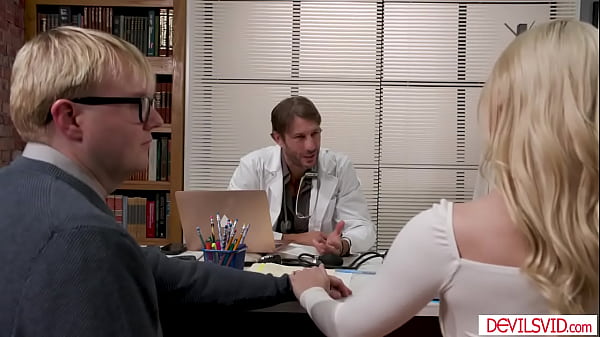 Wife Kay Lovely gets turned on when the doctor starts caressing her big tits in front of her husband.She gives in,squirt hard after getting fucked.  