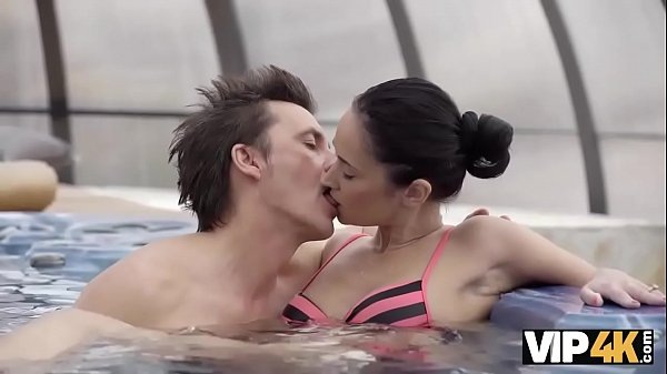VIP4K. Dirty games started by young lassie Angie Moon and old BF in jacuzzi  