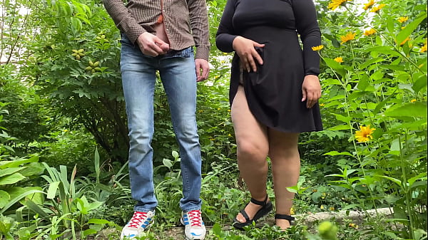 Cum hungry MILF milked my big cock outdoors  