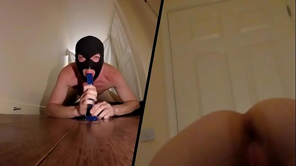 Gagging Bi Guy 9inch Dildo Throat Slut Gag Fag Deepthroat Hooded Split Asshole