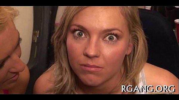 Two gals are gangbanged  