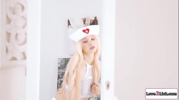 Small tits blonde dresses up as a nurse for a roleplay.She takes care of her busty gf and licks and fingers her cunt.She facesits her as shes rimmed