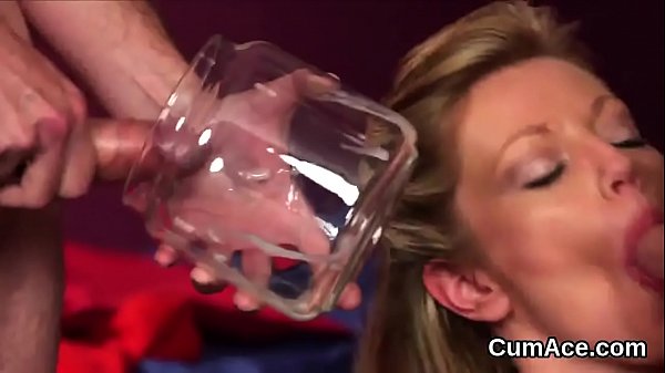 Spicy honey gets cumshot on her face gulping all the semen