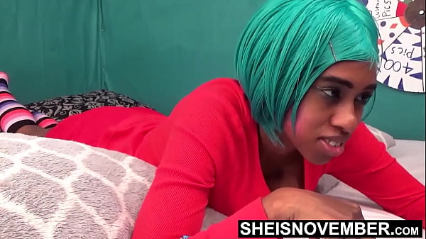 I Suck and Lick My Stepdad Horny Balls During Sensual Erect Big Cock Closeup Point Of View Blowjob With Busty Cleavage Out, Pressing Her Lips Over His Penis, Adorable Stepdaughter Sheisnovember Tight Black Shaved Pussy Touched By Msnovember