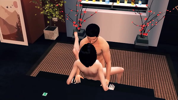 Japanese couple passionately fuck in clothes.  