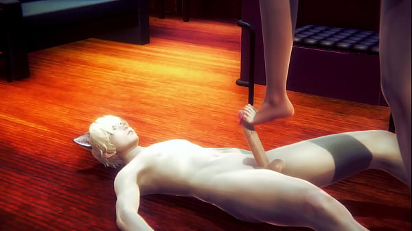 Yaoi Femboy - Alan footjob and threesome sucking two dicks