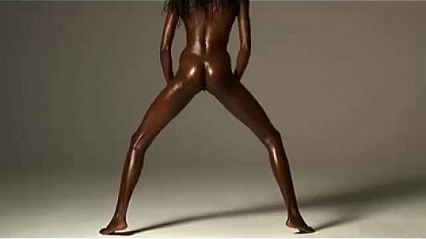 Black skinny beauty stretching 