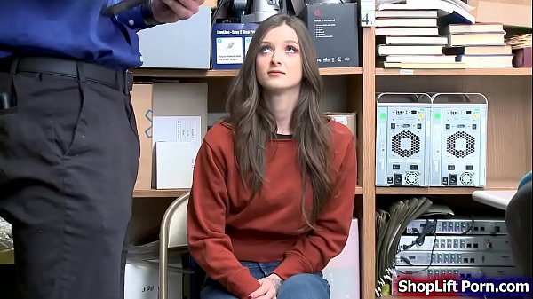 Teen brunette is caught by LP officer stealing some clothes in the store.He lets her get on her knees.She starts throating officers cock passionately and in return the officer fucks her wet pussy so that she can leave the store. 