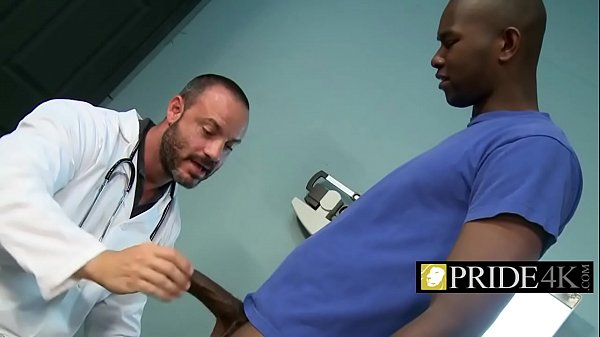 Gay doctor checking penis firmness with mouth