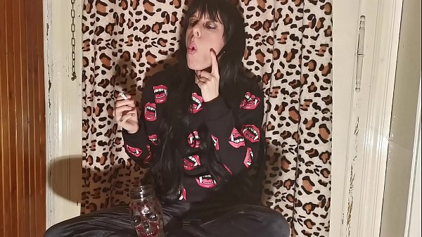 Goth Mistress smoking till wait for her slave boy pt2 HD  