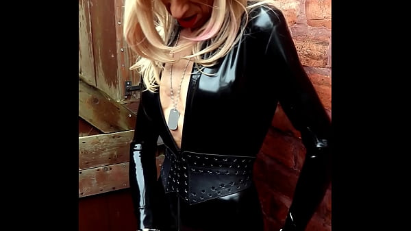 Slutty fun in the back alley as Alessia enjoys herself in figure hugging catsuit 