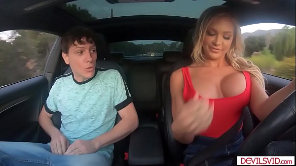 Busty chick drivers satisfies passenger by riding his cock  