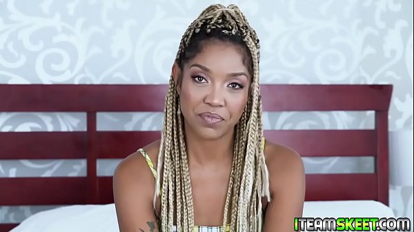 Ebony teen showing off her blowjob talent as she slobbers the studs huge cock!