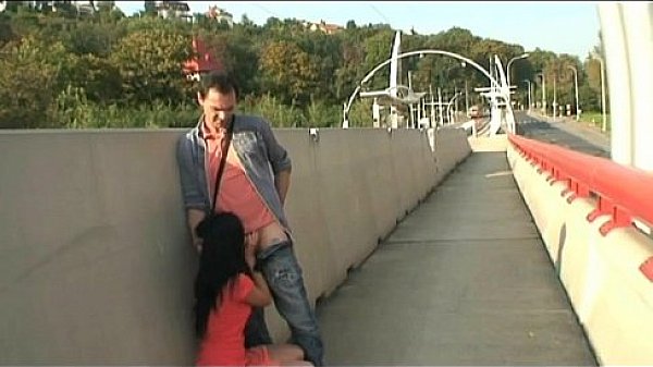 Brunette gets cock in public place