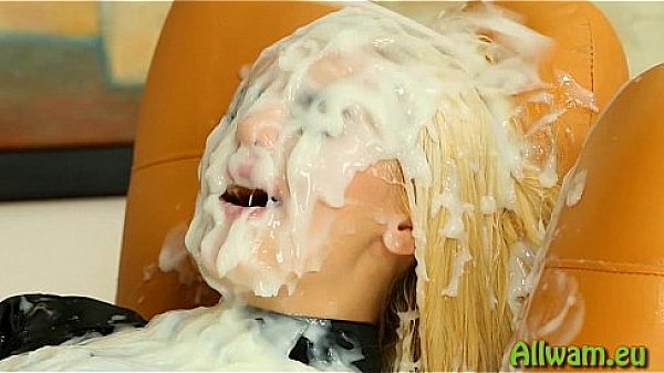 Hot blonde covered in fake cum