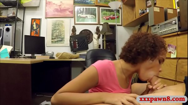 Kinky ebony flashes big tits and banged at the pawnshop