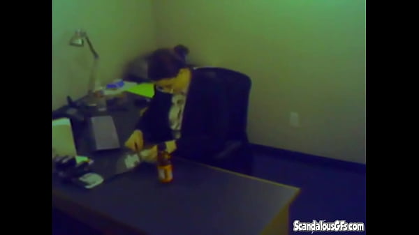 Spex wearing office fingering break for naughty pussy toying slut