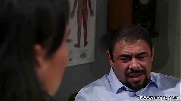 Dark haired shemale dom Venus Lux spanks muscled man Draven Navarro with hands cuffed behind back otk then anal fucks him with big dick 