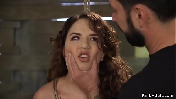 Curly haired brunette babe deep throat fucked and anal fucking in dungeon  