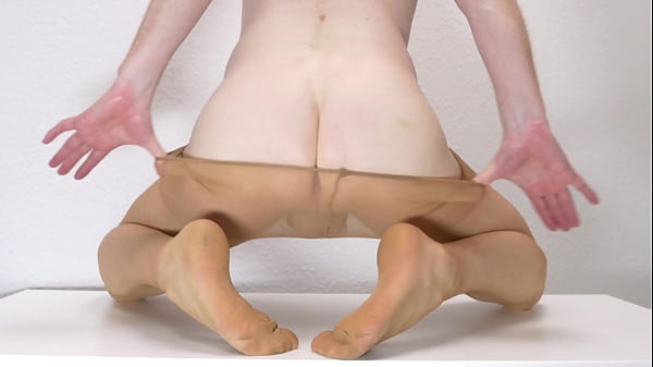 Posing and stripping off tan tights 