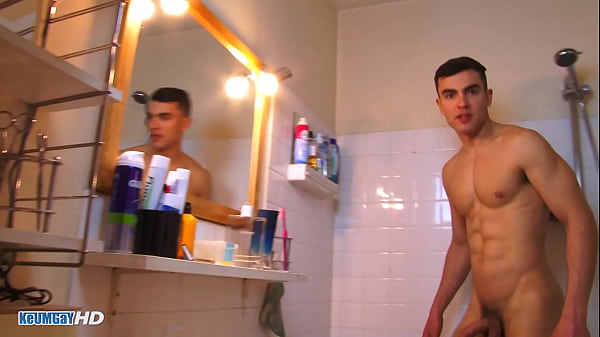 Fitness guy is wanking his huge dick in our shower.  