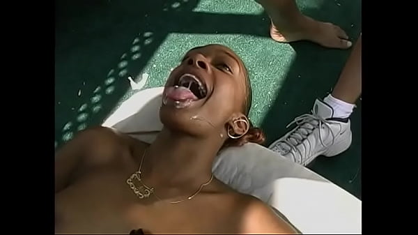 Sexy black whore rides guys face while sucking his friends cock