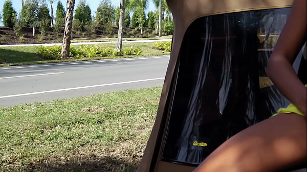 Horny wife rubbing pussy along the road