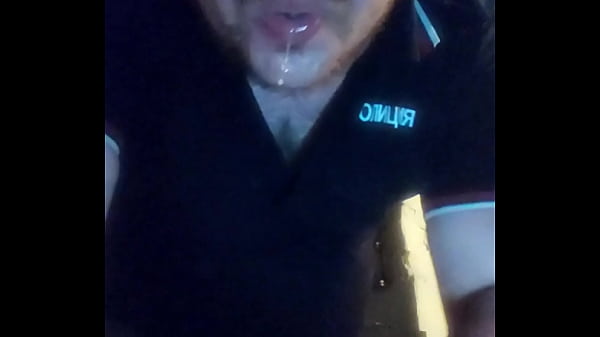 The crazy cop filmed on a smartphone camera how he jerks off his cock, cums and pours fresh sperm into his mouth! The Russian cop turned out to be a faggot! Gay swallows cum!