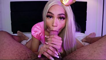 Black Trans Beauty Mirage Desire in Princess Peach Cosplay Cums on Herself 