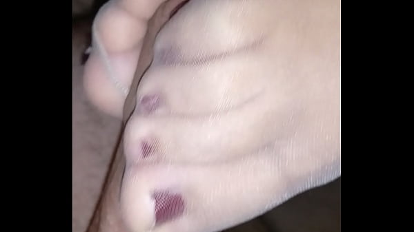 homemade footjob with super thin stockings and cumshot