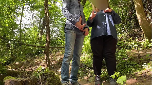 Juicy sexy BBW jerks off my dick in nature