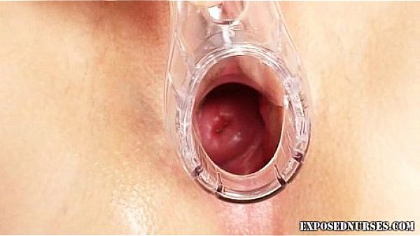 Brunette nurse babe gaping pussy and masturbation 