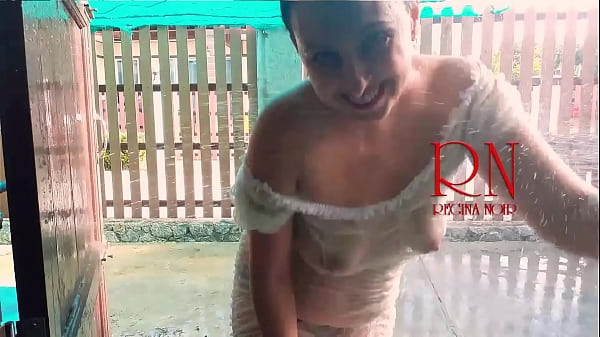 I am in the courtyard of my master, dressed only in a transparent T-shirt and cotton panties.