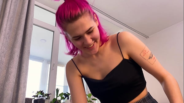 POV. She sucked my dick so hard, than put in inside and made me cum all over her stomach and skirt  