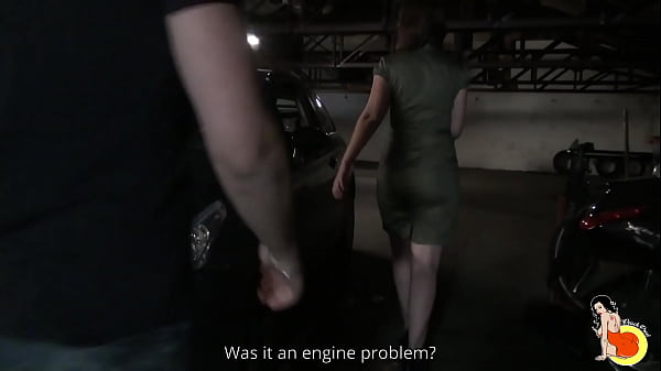 Horny bitch having sex next to a car