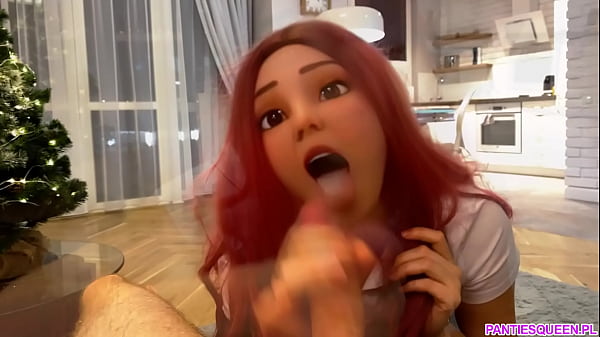 Stepson lets his stepmom make nice sloppy blowjob until great cumshot on her tongue  