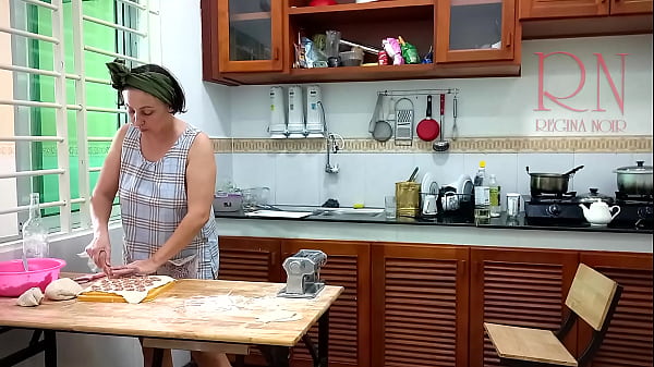 Nice depraved cook lady makes ravioli for dinner! The owner of the resort makes the maid to work naked. It's nice to look at a naked maid. Pussy, boobs, nipples, shaved pubis. Fuck the maid! Fuck the cook!