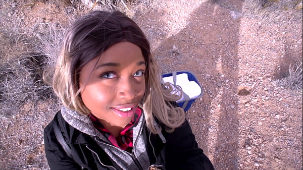 Couple hiking have fun in the Hot Desert  Interracial Outside Blowjob