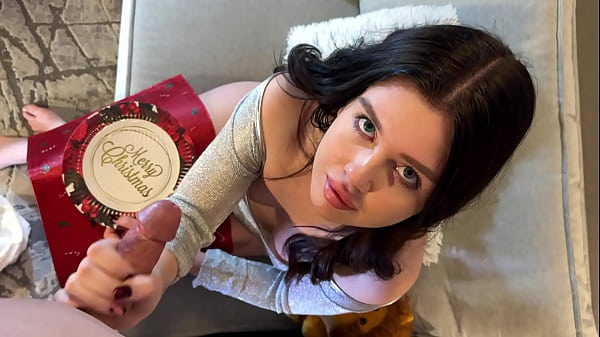 Horny Petite Girlfriend cheats on Boyfriend on Christmas for New Year as she gets a big cock for herself to masturbate with and gets its cum on a XMas Plate  