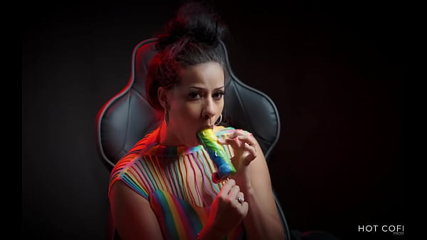 Dirty talking Latina sucks and licks a rainbow sugar penis until you explode