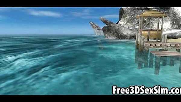 Sexy 3D cartoon ebony honey going skinny dipping