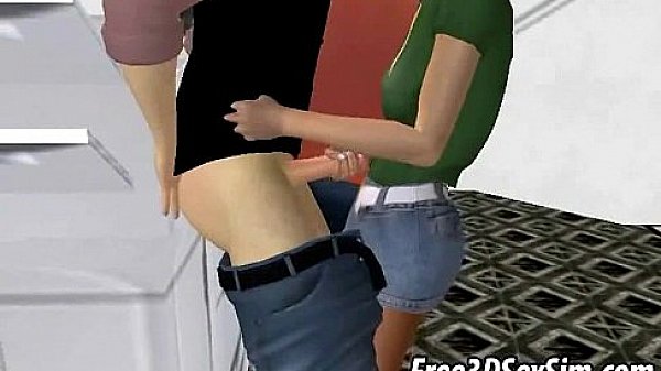 Tasty 3D blonde hottie tugging a cock by the copier