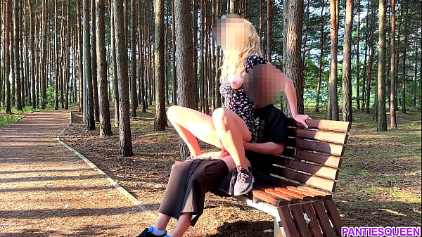 Hot teen keeps rough riding stranger's dick despite they got caught in public park outdoors  